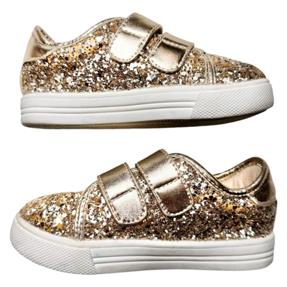 Felix & Flora Gold Glitter Sneakers Size 6 Baby Toddler Velcro Strap - Picture 5 of 8
